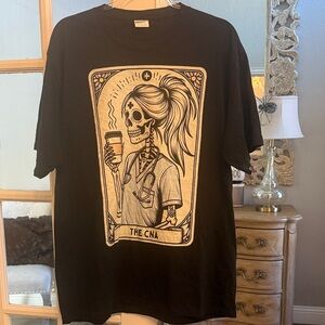 Black Tarot Card Skeleton CNA Halloween Tee Shirt XL